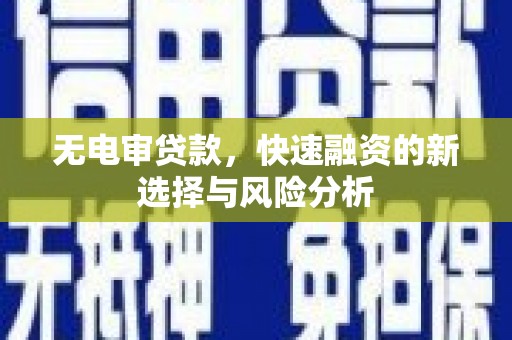 苏家屯无电审贷款，快速融资的新选择与风险分析